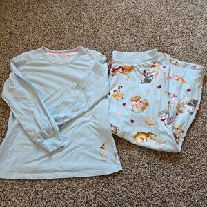 Nick & Nora Pajama Set Womens XL/XXL Kittens Puppies Ice Cream Blue Soft Cozy